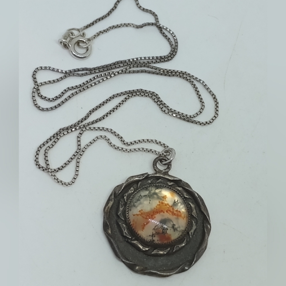 * vintage antique Victorian Dendritic Agate sterling silver 20" necklace
